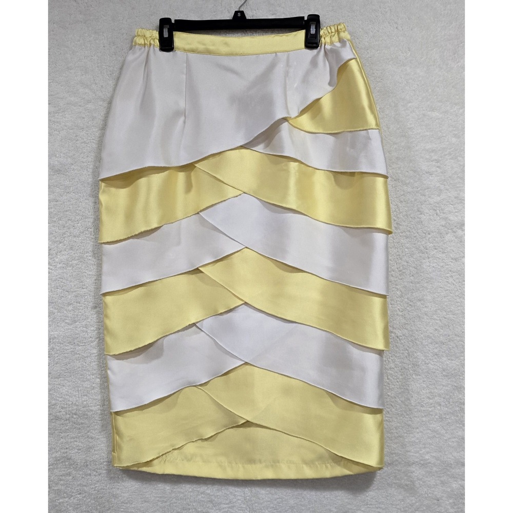 G.M.I. Women's Pencil Skirt Yellow/White Horizontal Panels Size 14 Summer/Spring